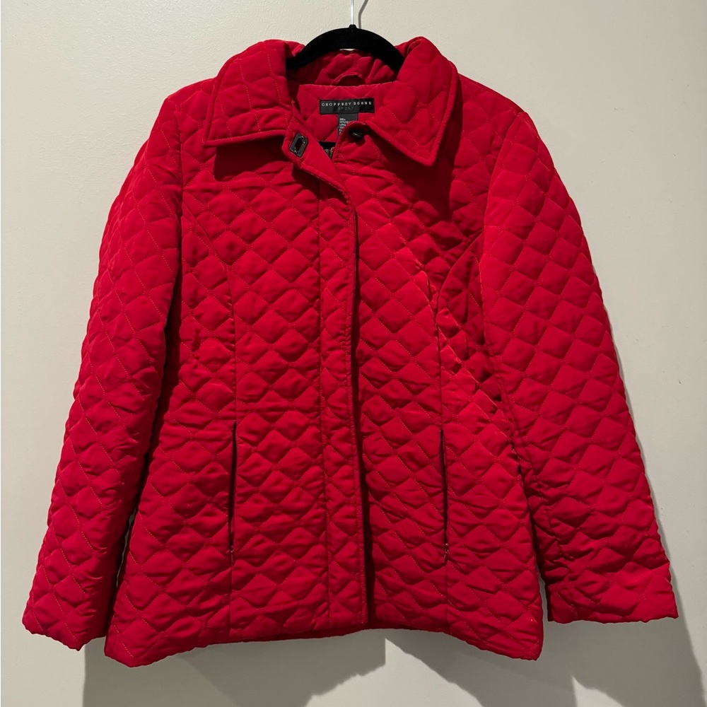 Geoffrey Beene Red Quilted Winter Jacket Coat